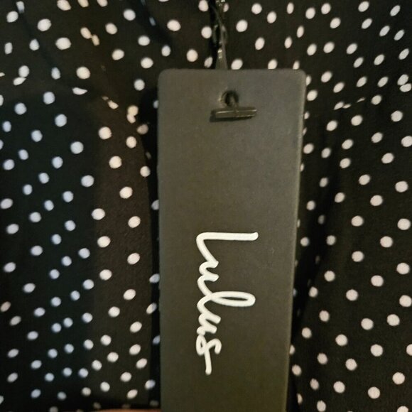 Lulus Floral To See Black Polka Dot Long Sleeve Mini Dress Size medium NWT - Picture 2 of 10